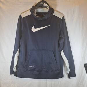 Nike Therma Fit Hoodie Youth XL Navy Pullover Swoosh Pocket Sweatshirt